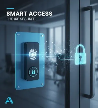 Smart access control reader demonstrating keyless entry and mobile credentials for Auckland commercial offices, similar to ICT Protege and Inception systems.